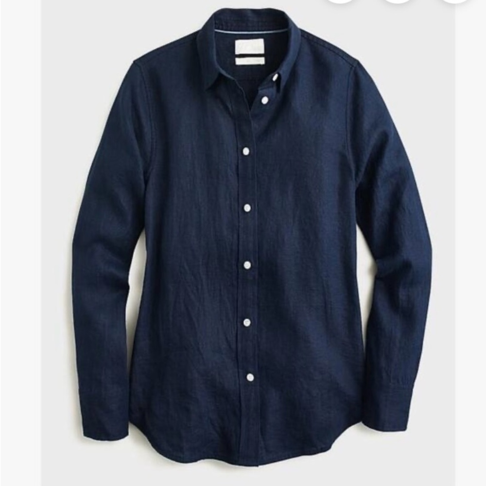 J. Crew Women's Navy Blue Garçon classic shirt in Baird McNutt Irish Linen